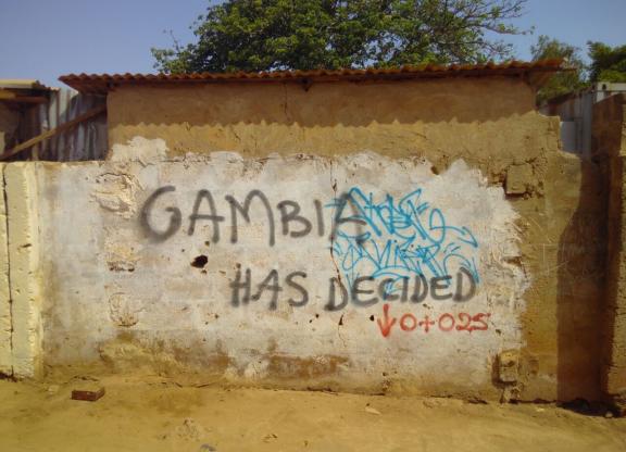 Graffiti of a political message in the Gambia